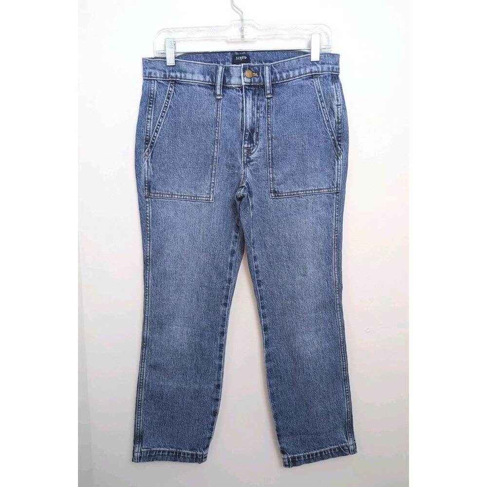 J.Crew SZ 27 High Rise Straight Cropped Denim Jeans Patch Pockets Medium Wash
